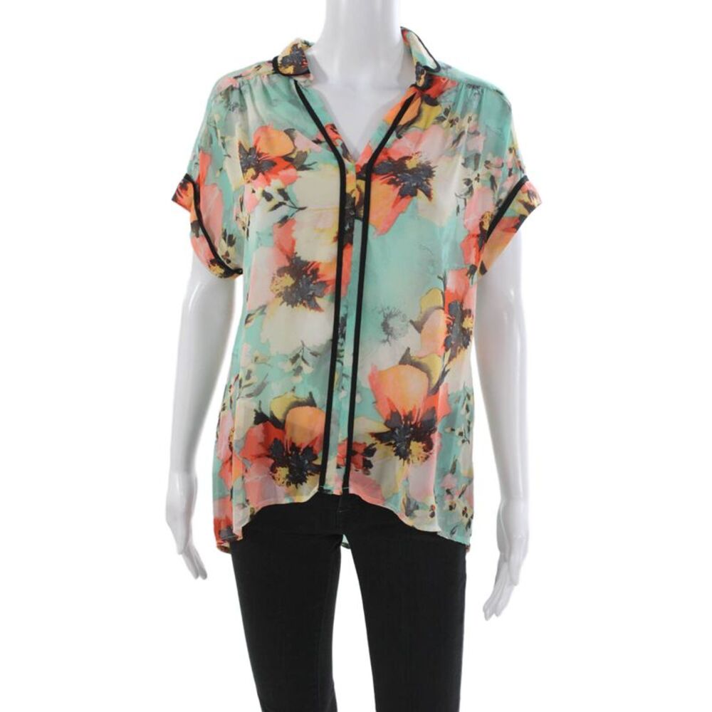 Ace Delivery Women Multicolor Floral V-Neck Short Sleeve Tunic Size M